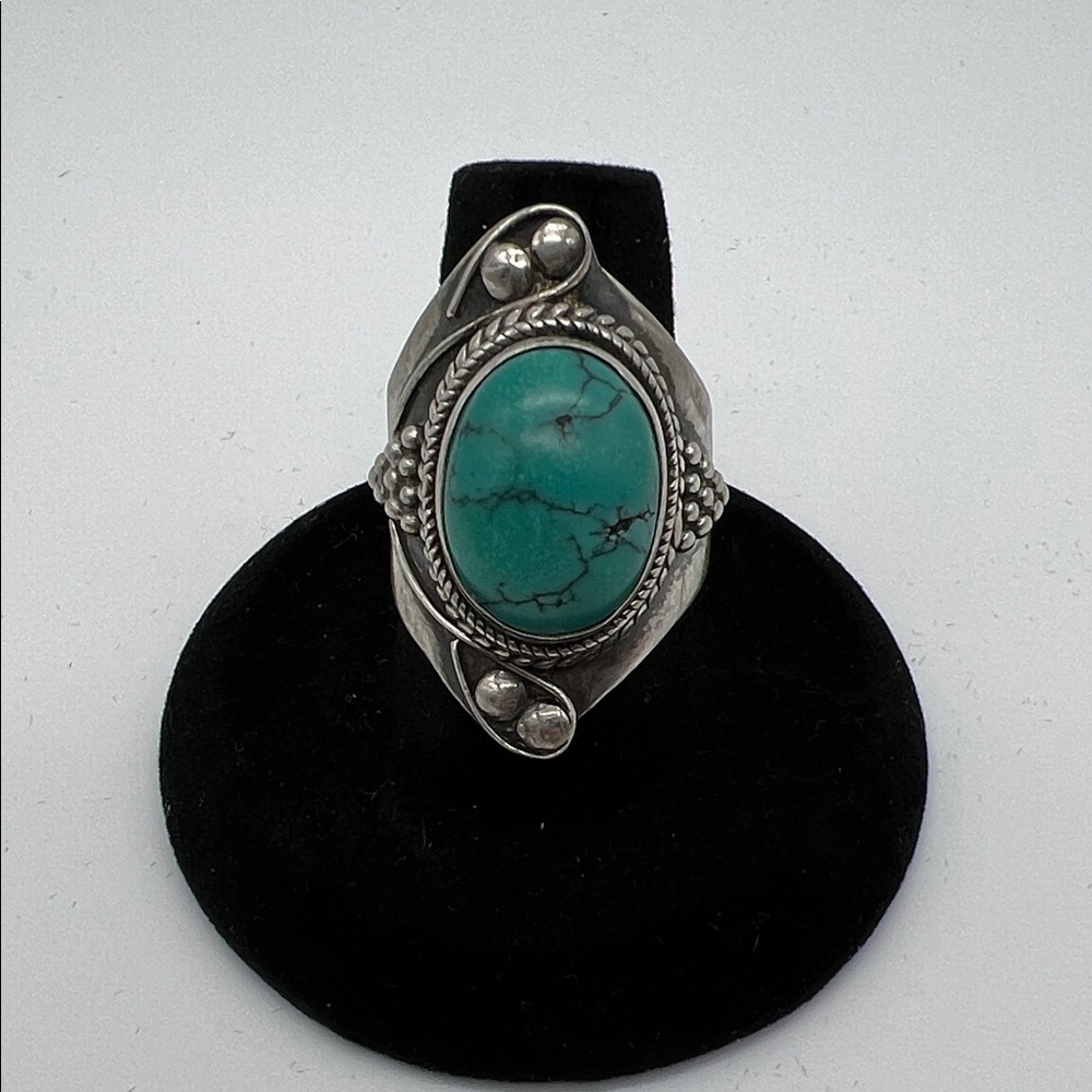 Artisan 925 Silver Ring with Turquoise Stone, Size 8 - Picture 5 of 15